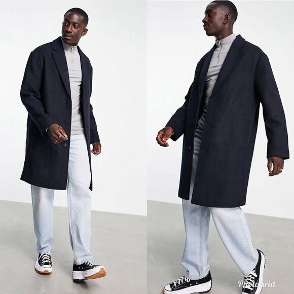 ASOS Design relaxed fit wool mix overcoat in Black - Picture 2 of 8